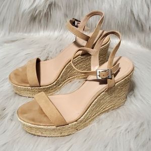 Tan wedged strappy sandals